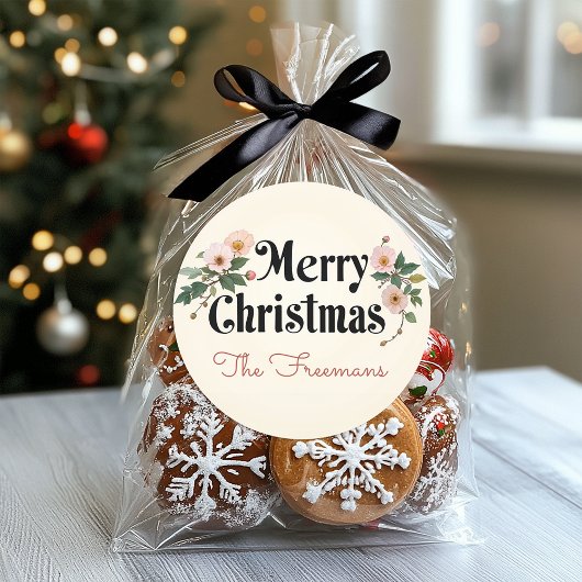 メリークリスマス フローラル ヴィンテージ ラウンドシール