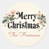 メリークリスマス フローラル ヴィンテージ ラウンドシール (正面)