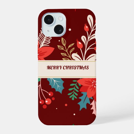 メリークリスマス フローラル iPhone 15ケース (裏面)
