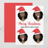 メリークリスマス!ブラックウィメンズレッドサンタハット シーズンカード (正面/裏面)