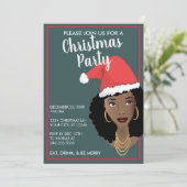 メリークリスマス!ブラックウーマンサンタハット、ティール（緑がかった色）&レッド (スタンド正面)