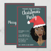 メリークリスマス!ブラックウーマンサンタハット、ティール（緑がかった色）&レッド (正面/裏面)