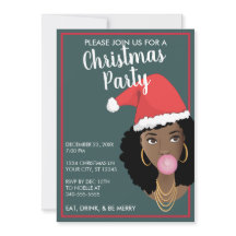 メリークリスマス!ブラックウーマンサンタハット、ティール（緑がかった色）&レッド