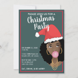 メリークリスマス!ブラックウーマンサンタハット、ティール（緑がかった色）&レッド