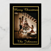 メリークリスマス ブラックゴールド シンプル モダン フォト 箔シーズンカード (正面)