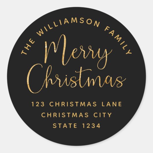 メリークリスマス ブラックゴールド ラウンドシール (正面)