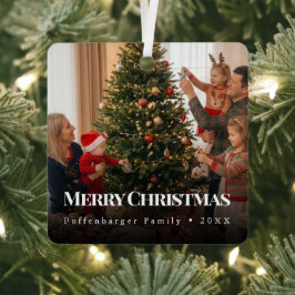 メリークリスマス ブラックタイポグラフィ 2枚の写真ギフト メタルオーナメント