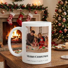 メリークリスマス ブラックタイポグラフィ 3枚写真ギフト コーヒーマグカップ