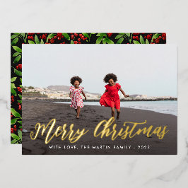 メリークリスマス ブラックボタニカル 1枚の写真 ホリデー 箔招待状