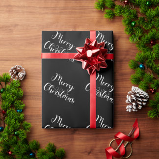 メリークリスマス ブラック ギフト包装紙 ラッピングペーパー