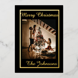 メリークリスマス ブラック ゴールド シンプル モダン フォト フォ 箔シーズンカード