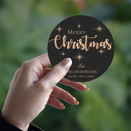 メリークリスマス ブラック フェイクゴールド タイポグラフィ ネーム ラウンドシール