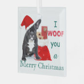 「メリークリスマス」ブルドッグパピー ガラスオーナメント (正面左)