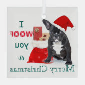 「メリークリスマス」ブルドッグパピー ガラスオーナメント (裏面)