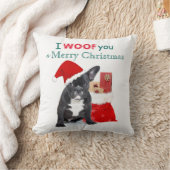 「メリークリスマス」ブルドッグパピー クッション (ブランケット)