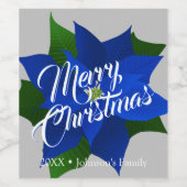 メリークリスマス – ブルーポインセチアのクリスマス ワインラベル (シングルラベル)