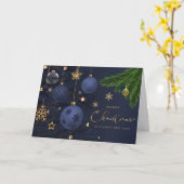 メリークリスマス ブルー ゴールド オーナメント カード (黄色い花)