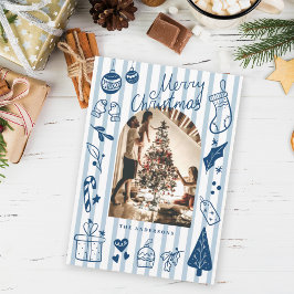 メリークリスマス ブルー 手描き お気に入りのもの シーズンカード