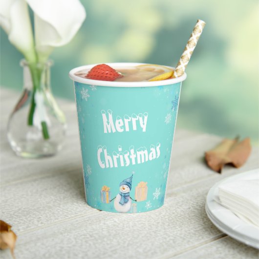 メリークリスマス+プレゼントの雪だるま 紙コップ (インサイチュ)