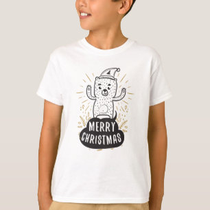 メリークリスマス ベア 黒 金 カートゥーン 面白い Tシャツ