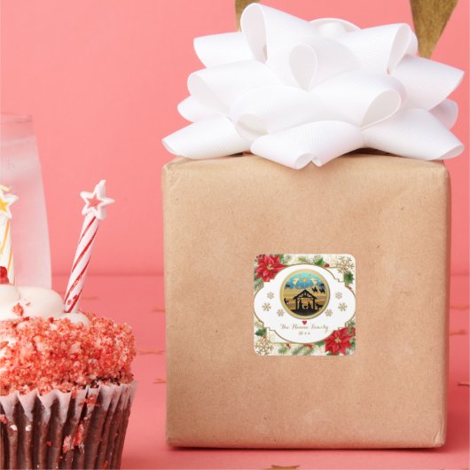 メリークリスマス、ベビーイエス出生シーン スクエアシール (パーティー)