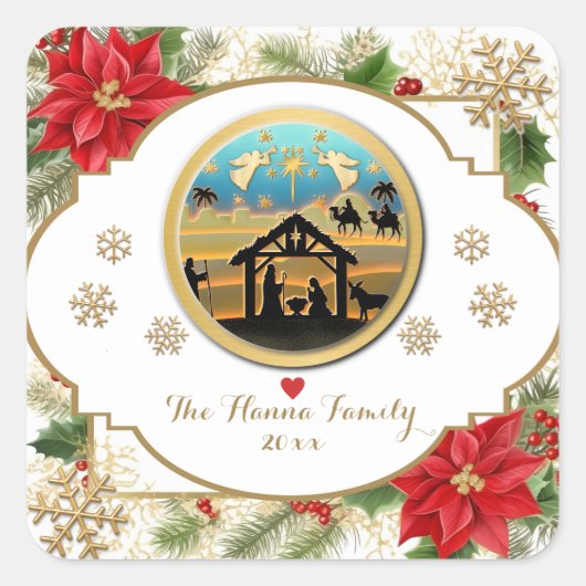 メリークリスマス、ベビーイエス出生シーン スクエアシール (正面)
