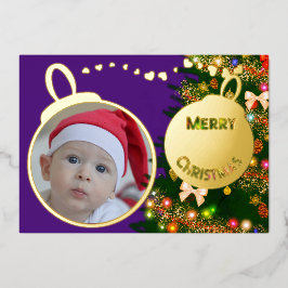 メリークリスマス – ベビー写真 箔シーズンカード