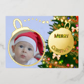 メリークリスマス – ベビー写真 箔シーズンカード (正面)