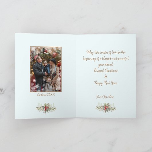 メリークリスマス ベリーズゴールドスクリプト カスタムフォト カード (内部)