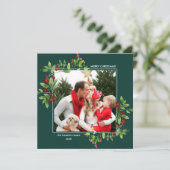 メリークリスマス.ベリーブランチフラットフォトカード 招待状 (スタンド正面)