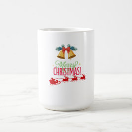 メリークリスマス - ベルとサンタのソリのデザイン コーヒーマグカップ