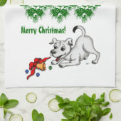 メリークリスマス！ベルとボールで子犬 キッチンタオル (折り畳み)
