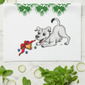 メリークリスマス!ベルとボールで子犬 キッチンタオル (折り畳み)