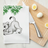 メリークリスマス!ベルとボールで子犬 キッチンタオル (四つ折り)