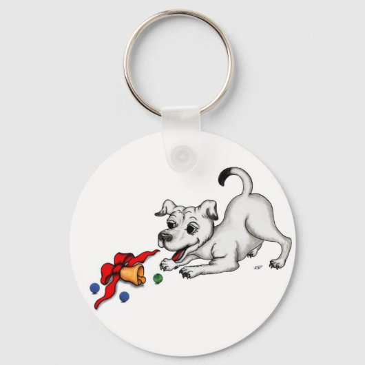 メリークリスマス！ベルとボールで子犬 キーホルダー (正面)
