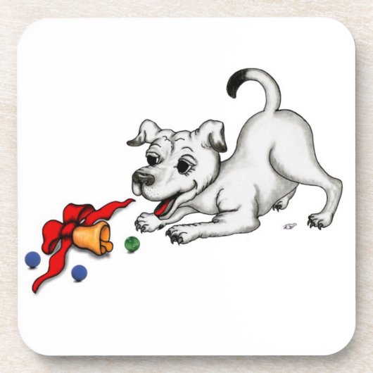 メリークリスマス！ベルとボールで子犬 コースター (正面)
