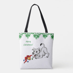 メリークリスマス!ベルとボールで子犬 トートバッグ