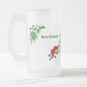 メリークリスマス!ベルとボールで子犬 フロストグラスビールジョッキ