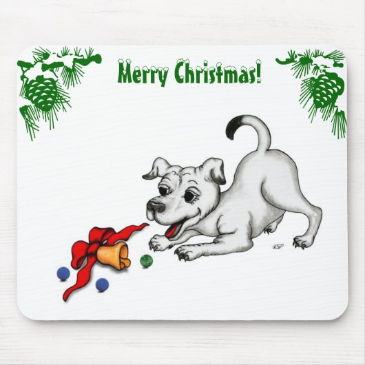 メリークリスマス!ベルとボールで子犬 マウスパッド (正面)