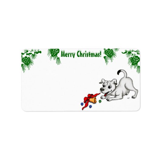 メリークリスマス!ベルとボールで子犬 ラベル (正面)