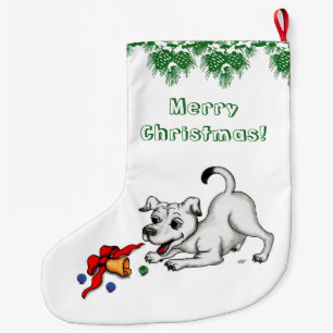 メリークリスマス!ベルとボールで子犬 ラージクリスマスストッキング