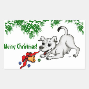 メリークリスマス!ベルとボールで子犬 長方形シール