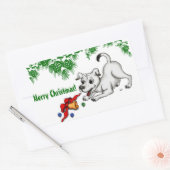 メリークリスマス!ベルとボールで子犬 長方形シール (封筒)