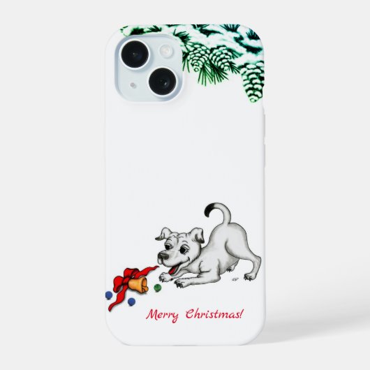 メリークリスマス！ベルとボールで子犬 iPhone 15ケース (裏面)