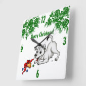 メリークリスマス!ベルとボールを持つ子犬 スクエア壁時計 (傾斜)