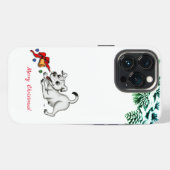 メリークリスマス！ベルとボールを持つ子犬 iPhoneケース (裏面横)