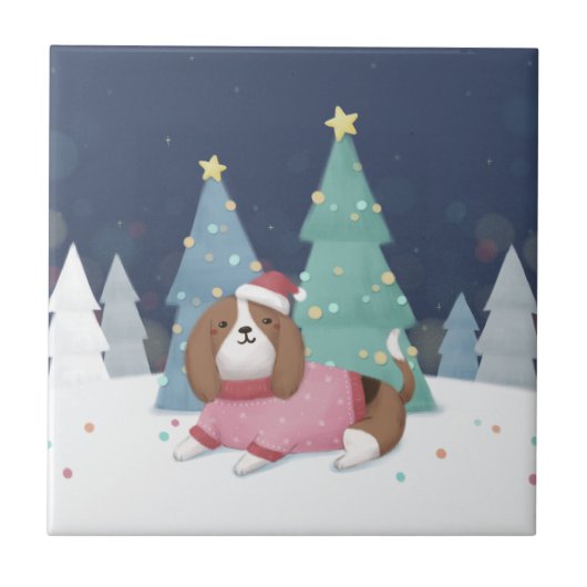 メリークリスマス:ベーグルイラストレーションアート タイル (正面)