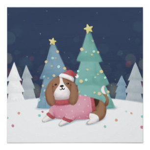 メリークリスマス：ベーグルイラストレーションアート ポスター