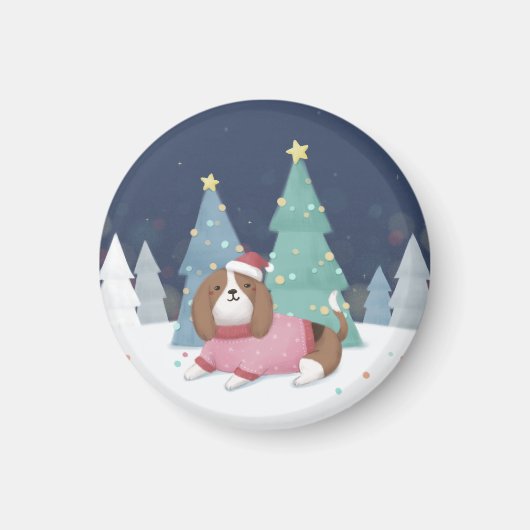 メリークリスマス:ベーグルイラストレーションアート マグネット (正面)