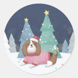 メリークリスマス:ベーグルイラストレーションアート ラウンドシール